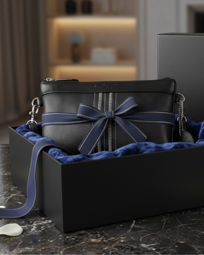 Black Chimera Leather Crossbody & Clutch – Pure Leather Bag with RFID