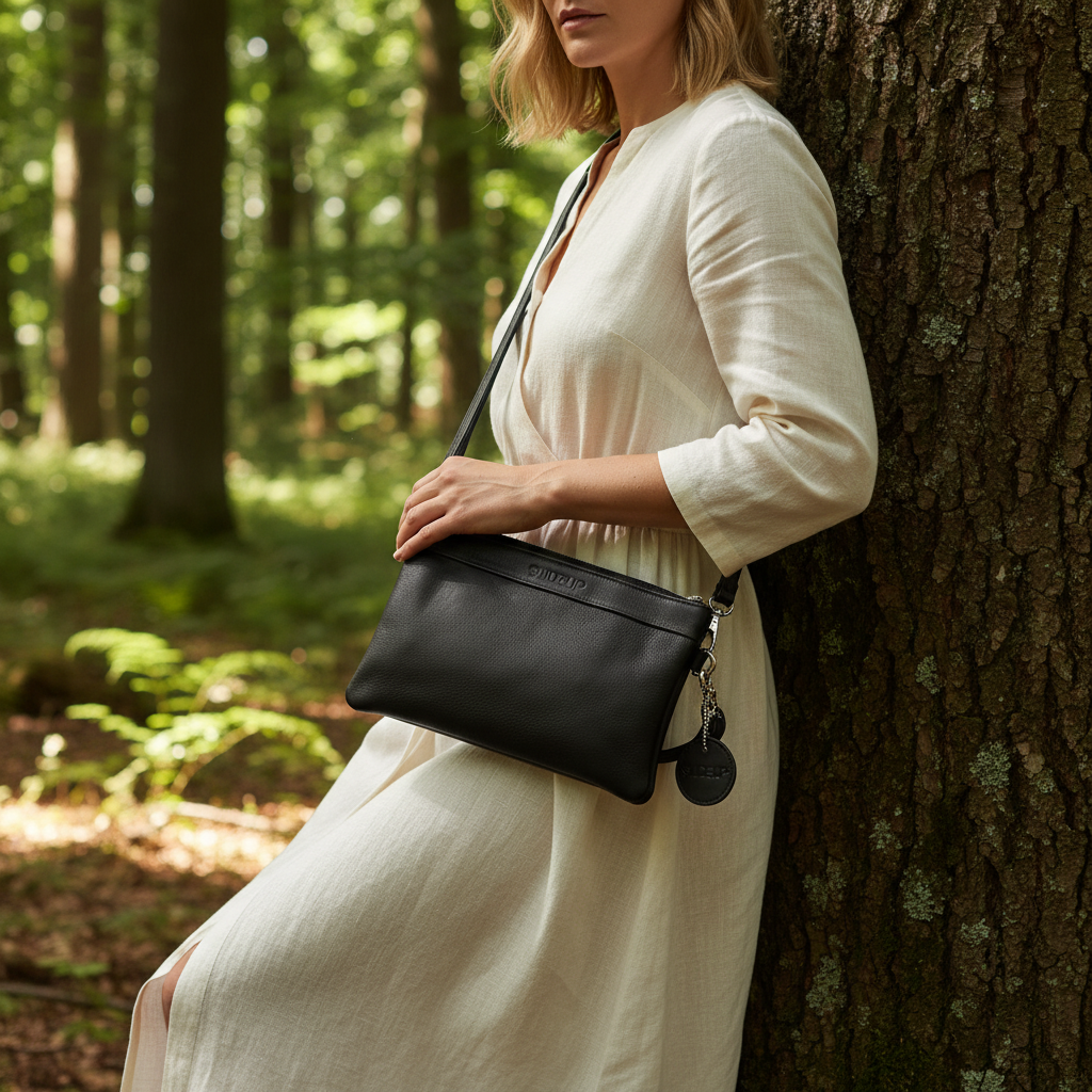 Peppy Black Leather Crossbody Bag – Pure Leather RFID Handbag for Women